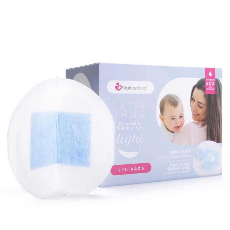 NatureBond Disposable Nursing Pads Ultra Thin Breastfeeding Breast Pads, Light, Contoured and Highly Absorbent. Highest Absorbency/Thinness Ratio 1mm (120 Pads) - Image 1